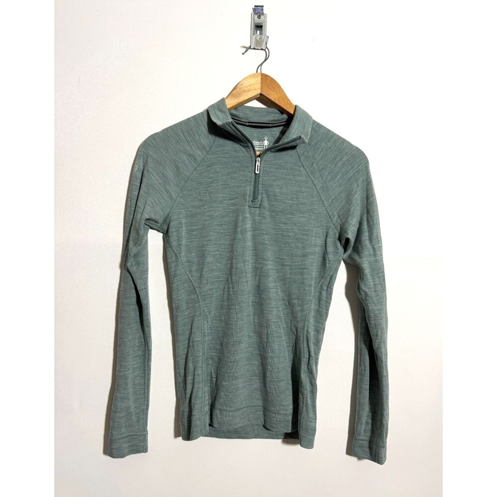 Smartwool Base Layer Top Womens Small Green 1/4 Zip Merino Wool Classic Thermal